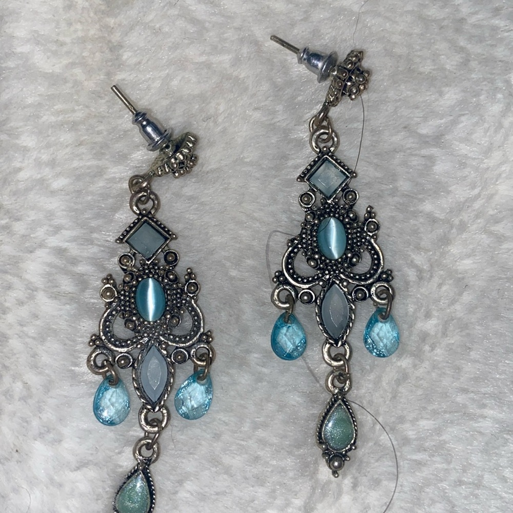 Vintage blue and Pewter Color Chandelier Earrings